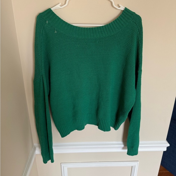 American Eagle V-Neck Cropped Knit Sweater Sz M St. Patrick’s Green Preppy - Picture 5 of 9